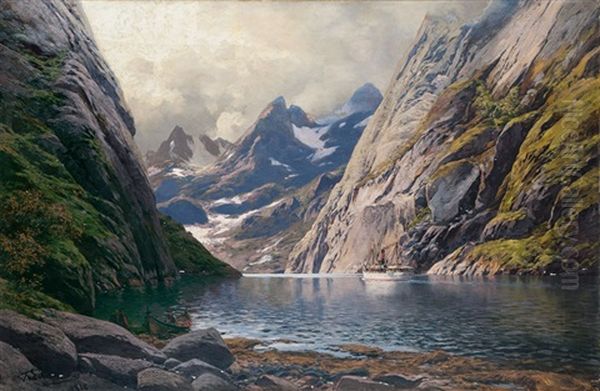 Im Trollfjord Auf Den Lofoten Oil Painting by Karl Paul Themistocles von Eckenbrecher