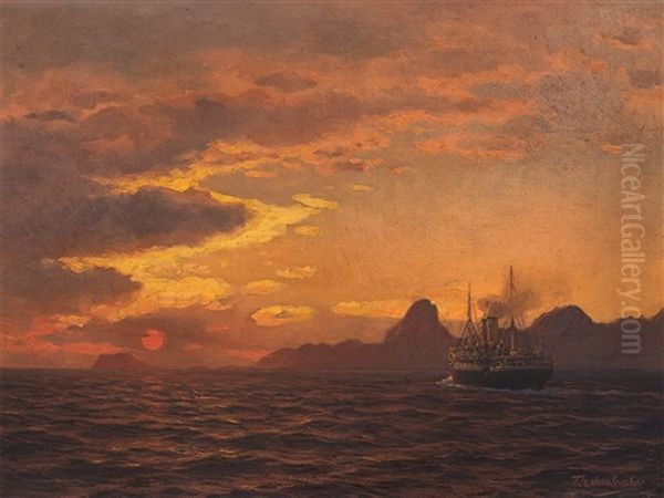 Schooner At Sunset Oil Painting by Karl Paul Themistocles von Eckenbrecher