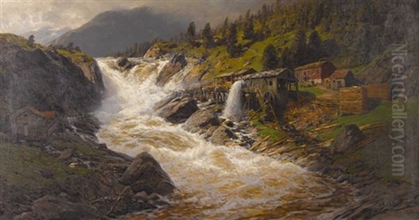 Norwegischer Wasserfall Oil Painting by Karl Paul Themistocles von Eckenbrecher