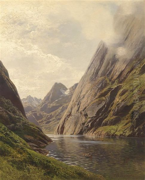 Eine Fjordlandschaft Oil Painting by Karl Paul Themistocles von Eckenbrecher