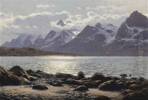 Am Raftsund Bei Digermulen Mit Blick Auf Den Rulten; Mountainous Landscape, Norway Oil Painting by Karl Paul Themistocles von Eckenbrecher