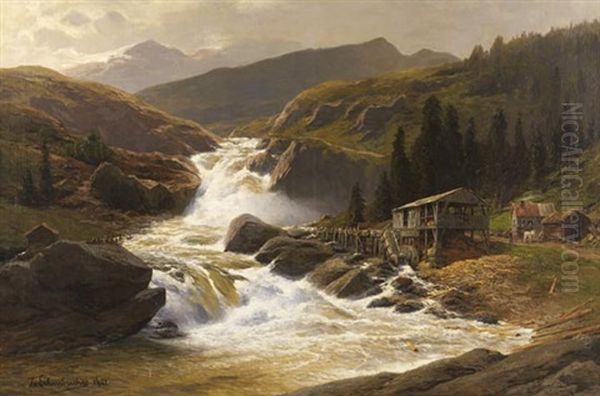 Sagemuhle In Norwegischer Landschaft Oil Painting by Karl Paul Themistocles von Eckenbrecher