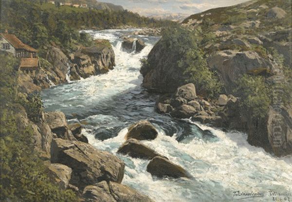 Norwegische Flusspartie Im Sommer Oil Painting by Karl Paul Themistocles von Eckenbrecher