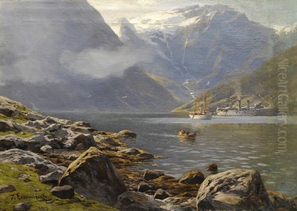 Paesaggio A Naerofjord Oil Painting by Karl Paul Themistocles von Eckenbrecher