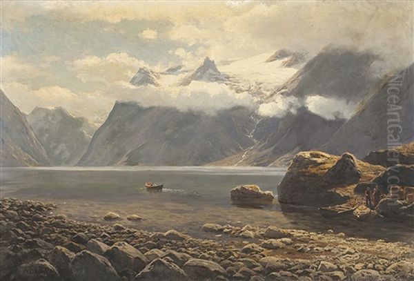 Norwegischer Fjord Mit Ruderern Oil Painting by Karl Paul Themistocles von Eckenbrecher