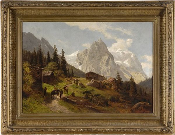 Alpine Landschaft Mit Bergsteigern Oil Painting by Karl Paul Themistocles von Eckenbrecher