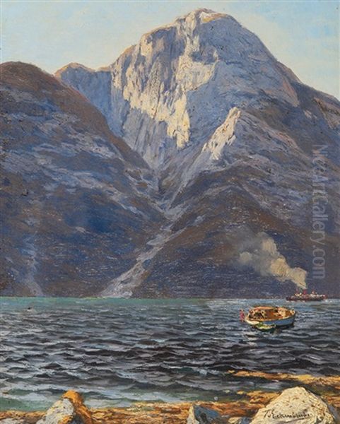 Fiord Oil Painting by Karl Paul Themistocles von Eckenbrecher