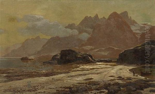 A Coastal View (lofoten, Norway?) Oil Painting by Karl Paul Themistocles von Eckenbrecher