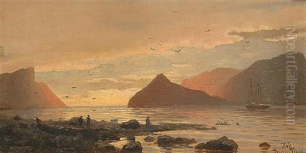 Dyra-fjord Oil Painting by Karl Paul Themistocles von Eckenbrecher