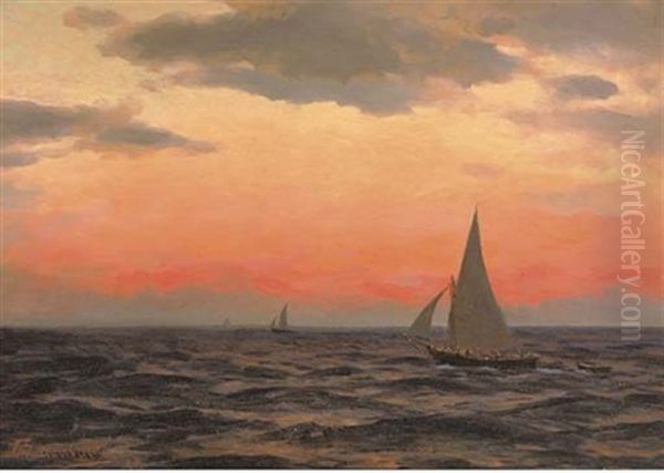 Sommerabend Im Mittelmeer - Sailing At Sunset Oil Painting by Karl Paul Themistocles von Eckenbrecher