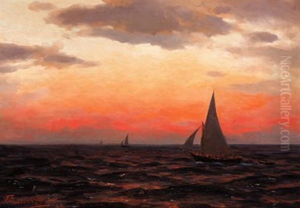 Shipping At Sunset Oil Painting by Karl Paul Themistocles von Eckenbrecher