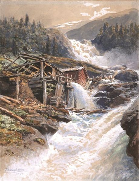 Norwegischer Wasserfall Oil Painting by Karl Paul Themistocles von Eckenbrecher