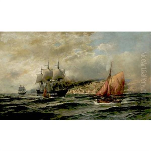 Ships Off The Norwegian Coast Oil Painting by Karl Paul Themistocles von Eckenbrecher