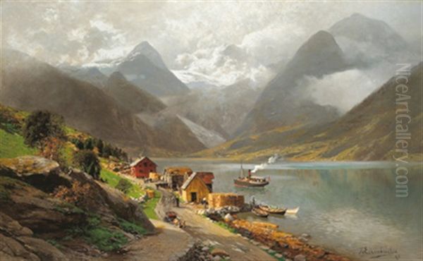 Am Fjorlandsfjord, Ruckseitig Etikett Der Grosen Berliner Kunstausstellung Oil Painting by Karl Paul Themistocles von Eckenbrecher