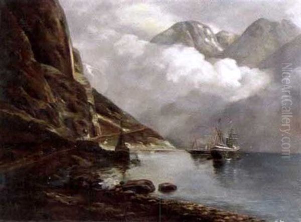 Vue De Fjord En Norvege Oil Painting by Karl Paul Themistocles von Eckenbrecher