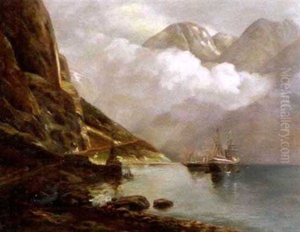 Vue De Fjord En Norvege Oil Painting by Karl Paul Themistocles von Eckenbrecher