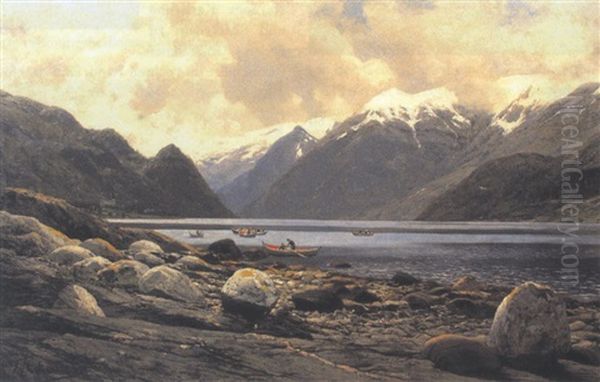 Blick Auf Den Folgefond Am Hardanger-fjord Oil Painting by Karl Paul Themistocles von Eckenbrecher