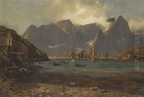 Fischerhafen Reine Auf Den Lofoten Oil Painting by Karl Paul Themistocles von Eckenbrecher