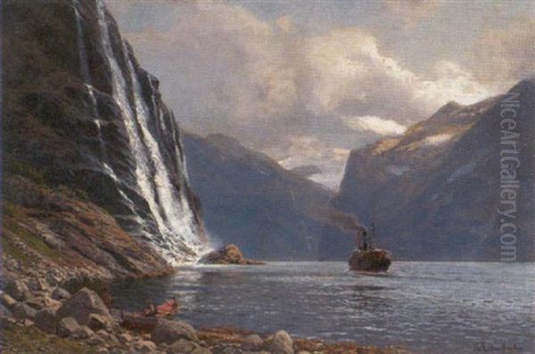 Die Sieben Schwestern Im Geiranger-fjord Oil Painting by Karl Paul Themistocles von Eckenbrecher