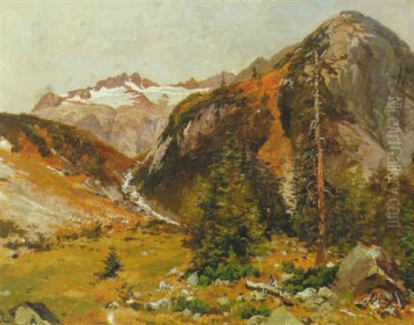 Der Erlengletscher Bei Der Haneck Oil Painting by Karl Paul Themistocles von Eckenbrecher