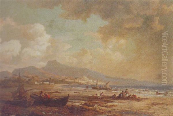 Fisherman On The Shore Oil Painting by Karl Paul Themistocles von Eckenbrecher