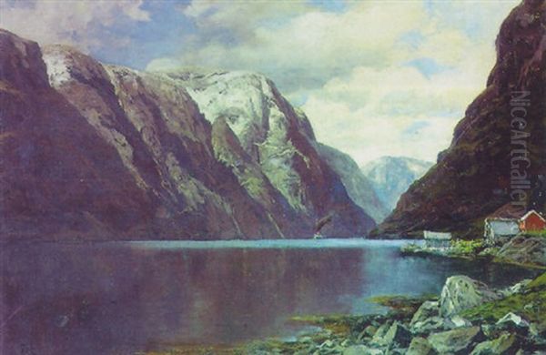 Norsk Fjordparti Oil Painting by Karl Paul Themistocles von Eckenbrecher