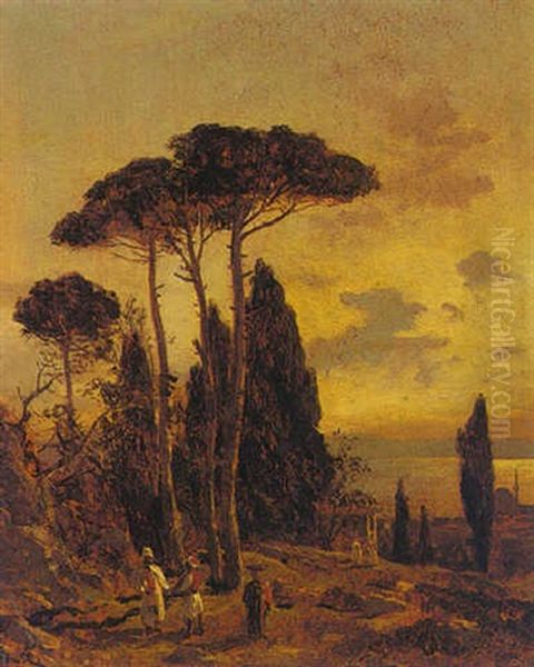 A View Of The Bosphorus From The Topkapi Gardens Oil Painting by Karl Paul Themistocles von Eckenbrecher