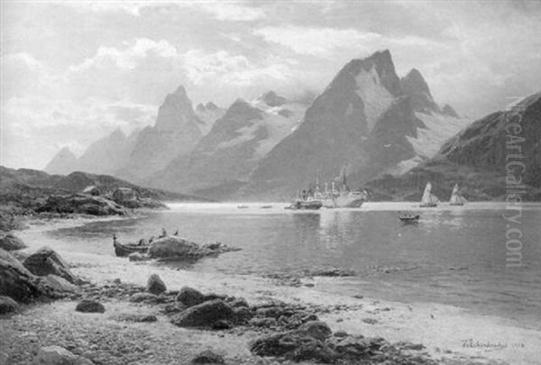 Am Rafsund Bei Digermalen In Den Lofoten Oil Painting by Karl Paul Themistocles von Eckenbrecher