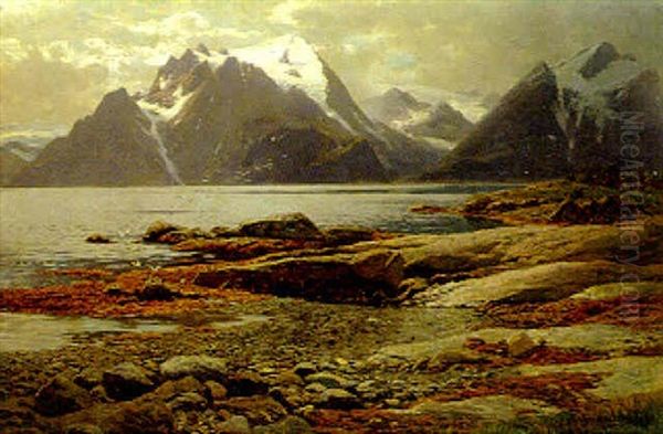 A Norwegian Fjord Oil Painting by Karl Paul Themistocles von Eckenbrecher