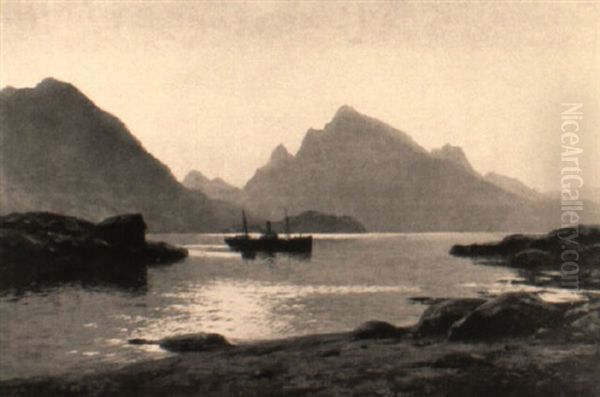 Mitternacht Am Rafsund Auf Den Lofoten Oil Painting by Karl Paul Themistocles von Eckenbrecher