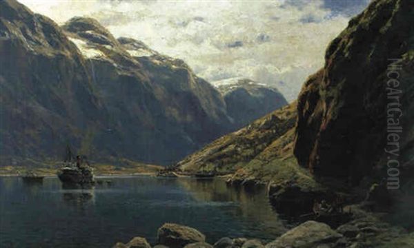 Bei Gudvangen Am Naerofjord Oil Painting by Karl Paul Themistocles von Eckenbrecher