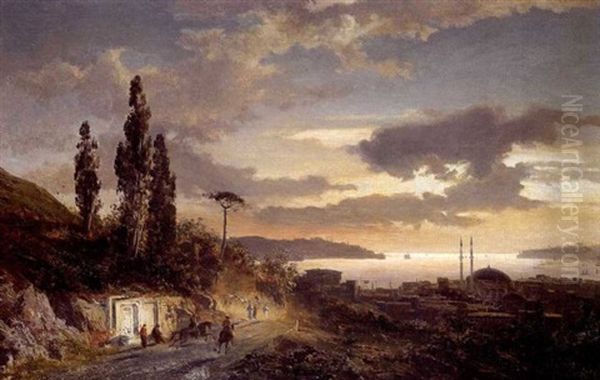 La Mosquee De Besiktas Et Le Bosphore Oil Painting by Karl Paul Themistocles von Eckenbrecher