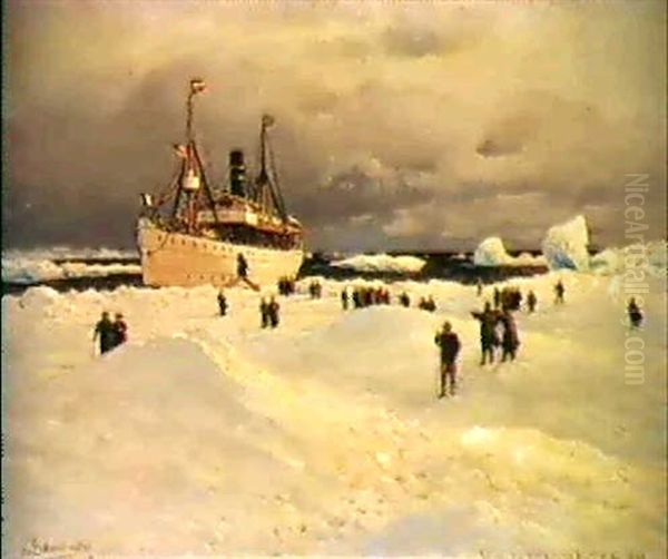 The Oihonna In Ice, Near Spitzbergen Oil Painting by Karl Paul Themistocles von Eckenbrecher