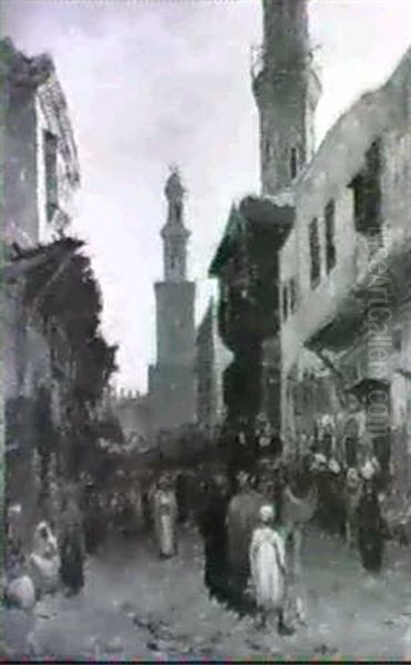 A Street Scene, Cairo. Oil Painting by Karl Paul Themistocles von Eckenbrecher