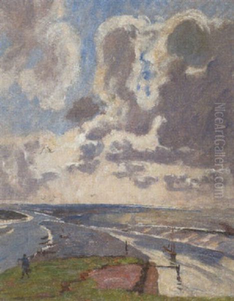 Priel In Den Watten Bei Bongsiel Oil Painting by Alexander Eckener