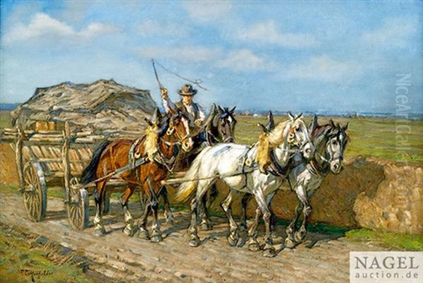 Vierergespann Am Wagen Oil Painting by Friedrich Eckenfelder