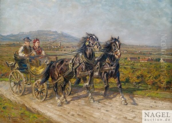 Zwei Rappen Mit Kutsche Oil Painting by Friedrich Eckenfelder