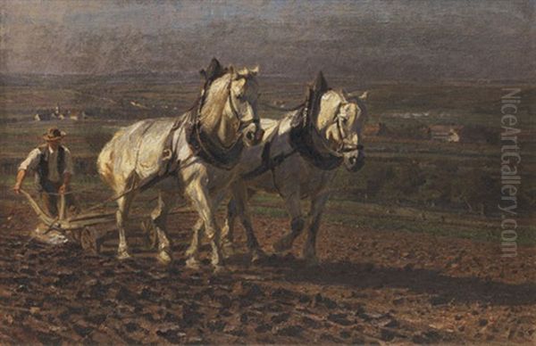 Bauer Mit Pferdegespann Oil Painting by Friedrich Eckenfelder