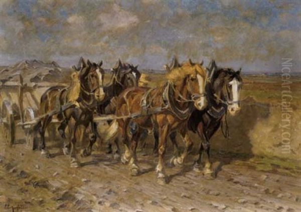 Vierspanniges Pferdefuhrwerk Oil Painting by Friedrich Eckenfelder