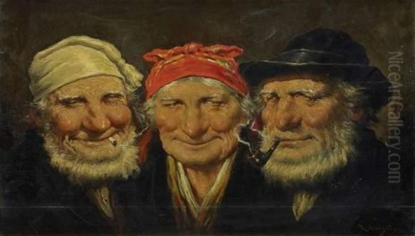 Trois Tetes De Hommes Oil Painting by Roman Arregui