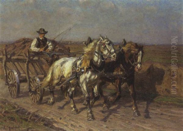 Buaer Mit Seinem Pferdefuhrwerk Oil Painting by Friedrich Eckenfelder