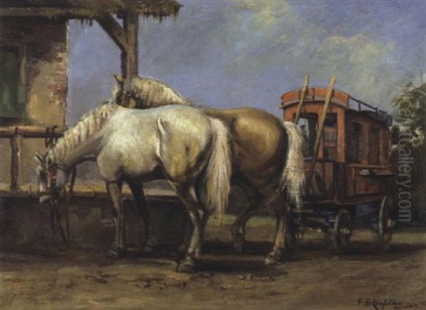 Pferde Mit Kutsche Oil Painting by Friedrich Eckenfelder