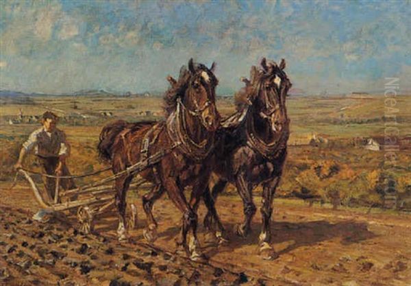 Plowing The Fields Oil Painting by Friedrich Eckenfelder