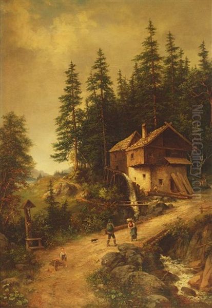 Berghutte Am Muhlenbach, Motiv Aus Dem Schwarzwald Oil Painting by Karl Eckermann