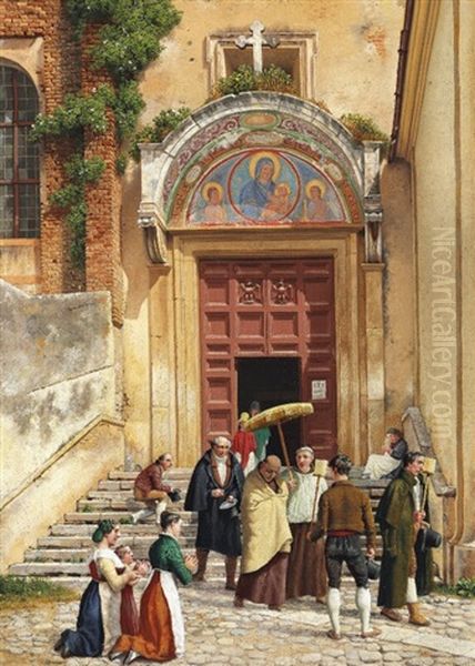 A Roman Monastery (the Entrance Gate To Araceli) Oil Painting by Christoffer Wilhelm Eckersberg