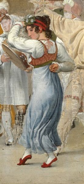 A Young Italian Woman Dancing Oil Painting by Christoffer Wilhelm Eckersberg