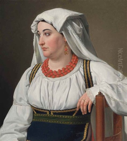 Una Ciociara, Portrait Of A Roman Country Girl Oil Painting by Christoffer Wilhelm Eckersberg