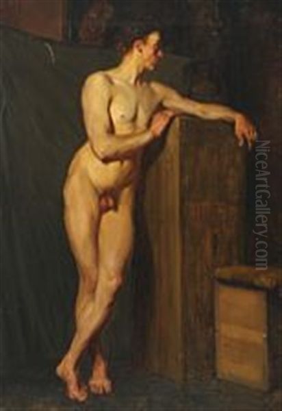 Study Of A Standing Male Nude Oil Painting by Christoffer Wilhelm Eckersberg