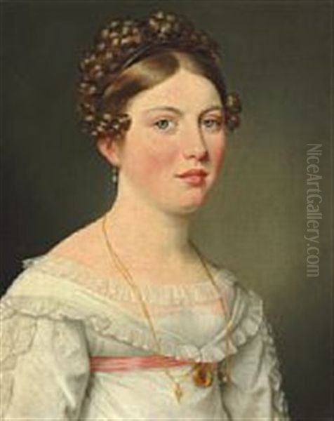 Portrait Of Anna Joachimine Henriette Bruun De Neergaard ( 1800-1831 ) Oil Painting by Christoffer Wilhelm Eckersberg