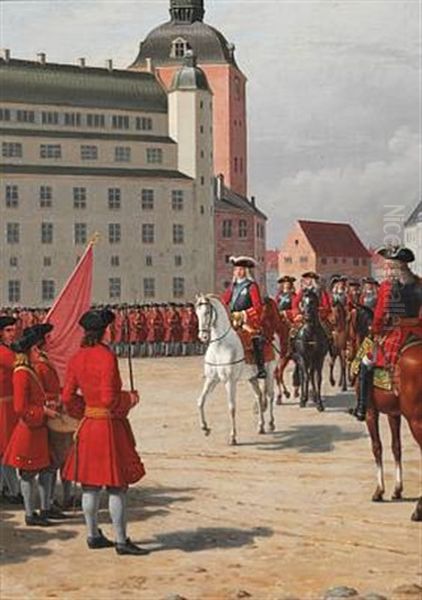 King Frederik Iv Inspecting The New Militia. A Sketch For One Of The Large Paintings For The Parade Hall At Christiansborg Castle Oil Painting by Christoffer Wilhelm Eckersberg